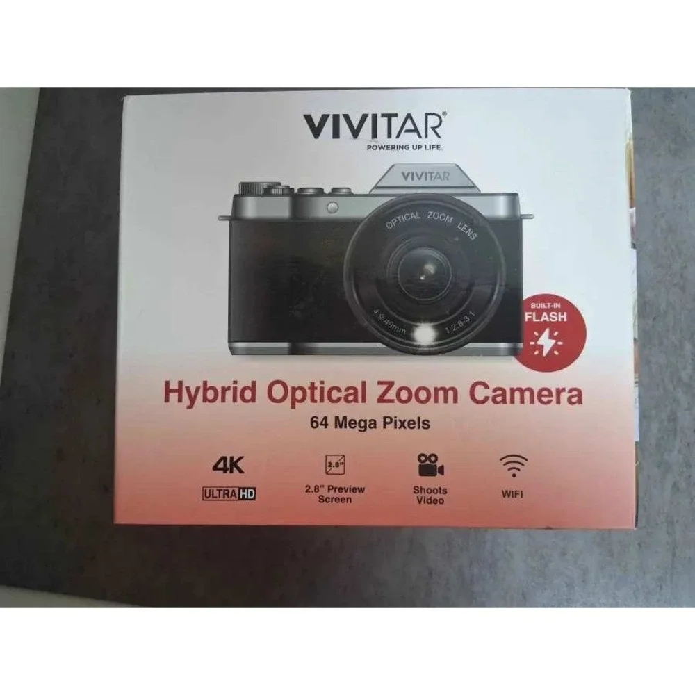 Vivitar VXXBR60 Hybrid Optical Zoom Camera 64MP 4K Ultra HD WiFi Silver Black